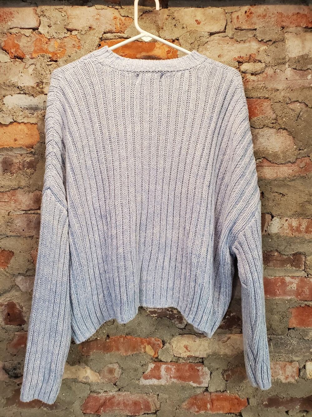 Jessica Simpson Womens Sweater L Light Blue Ribbed Knit Crew Neck Cropped